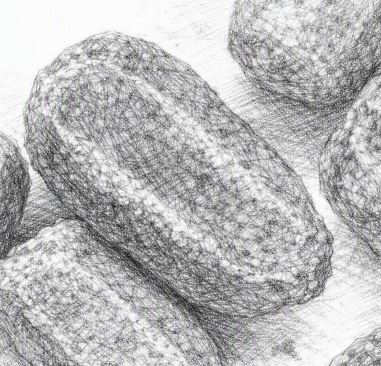 Close artistic detail emphasizing the six-sided form of Pacific dampwood termite fecal pellets